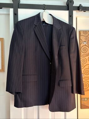 Men's Navy Pinstripe Blazer and pants  - Classic Tailored Jacket and pants
